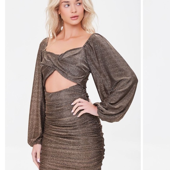 NWT Forever 21 Gold Cut Out Dress - Picture 2 of 6